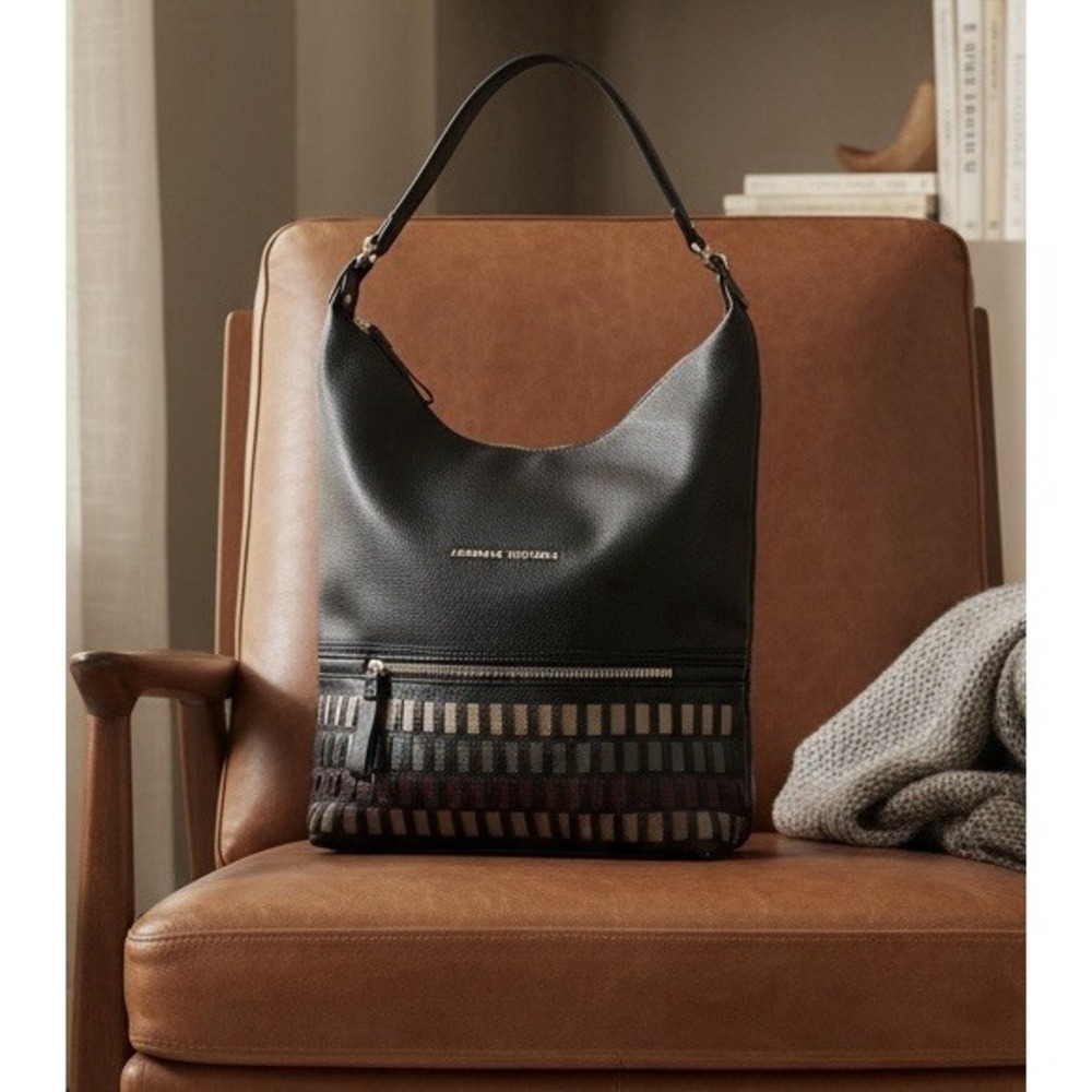 Adrienne Vittadini Faux Leather Hobo Shoulder Bag Purse Handbag Fringe Tassel - Picture 1 of 12